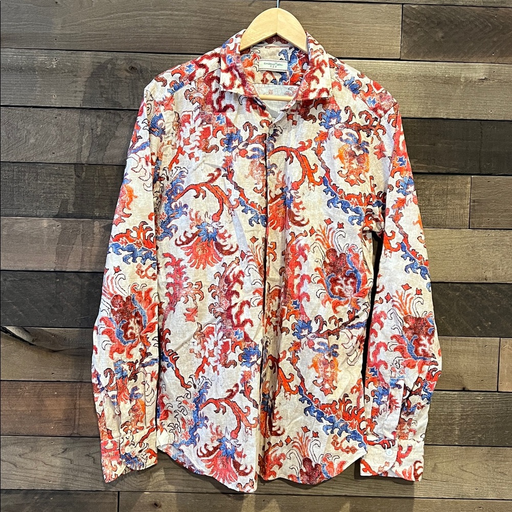 Tintoria Mattei 954 Men's Linen Paisley Print Long Sleeve Button Down Shirt 42